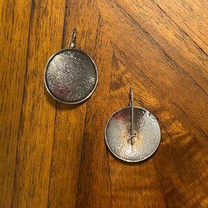 RETIRED Silver Silpada Etched Asian Dragon Circle Round Disc Earrings